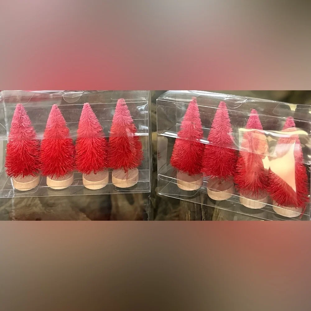 RARE SPRITZ NWT 4” Bottle Brush Red/Pink Ombré Decor Trees—(8)